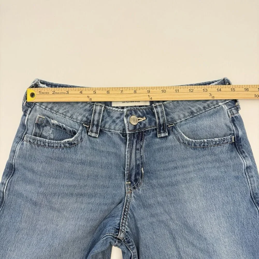 Hollister Low Rise Super Baggy Jeans W25 Light Wash Wide Leg Y2K Floral Pocket - Picture 8 of 11